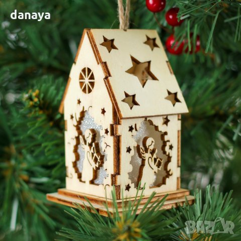 2492 Светеща коледна къщичка Ангел, украшение за елха, 8см, снимка 3 - Декорация за дома - 34524006