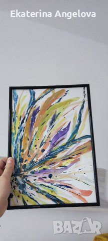 Абстрактна картина лалета, цветя пъстра 22 X 30см, бяло синьо тюркоаз, снимка 12 - Картини - 34626925