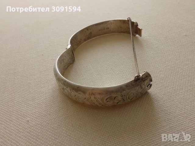 Винтидж английска гравирана гривна от 70-те години на пантите, сребро 925, проба 379 -20грама,предпа, снимка 13 - Антикварни и старинни предмети - 41826899