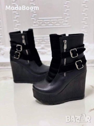 Кожени боти на платформа с велур , снимка 2 - Дамски боти - 42639732