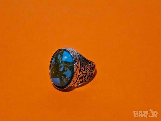 Красив османски турски пръстен с голям син  камък , снимка 1 - Антикварни и старинни предмети - 44165680