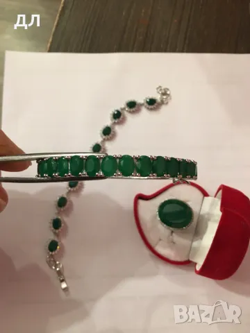 Гривна и пръстен с естествени изумруди, смарагди, снимка 3 - Гривни - 50304079