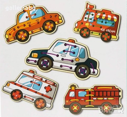 Дървен комплект за нанизване – Градски превозни средства, снимка 2 - Игри и пъзели - 38983062