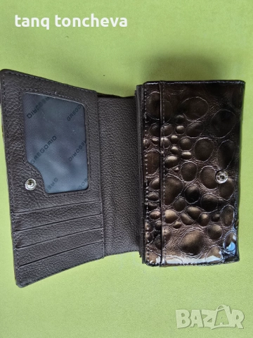 Лачено портмоне с крокодилски принт в златисто кафяво, снимка 3 - Портфейли, портмонета - 51467774