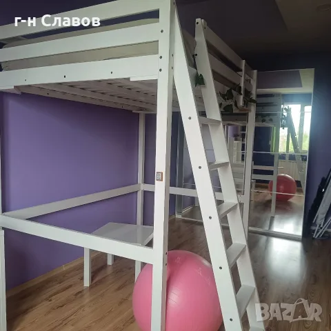 IKEA двуетажно с надстройка легло с матрак и под матрак. Материал дърво, снимка 2 - Спални и легла - 56168500