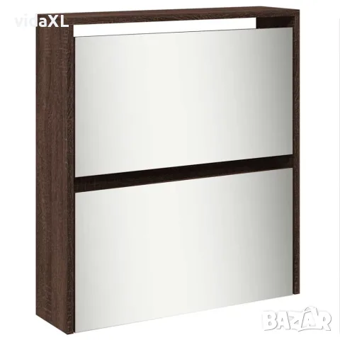 vidaXL Шкаф за обувки с огледало, 5 нива, кафяв дъб, 63x17x169,5 см, снимка 5 - Шкафове - 56146829