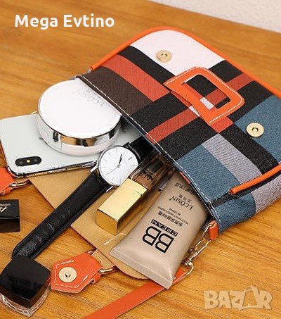 Дамска чанта от еко кожа , оранжева, каре, снимка 4 - Чанти - 35937801