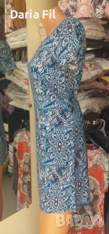 Тъничка и много лека рокля с пейсли принт в сини цветове, снимка 4 - Рокли - 41513309