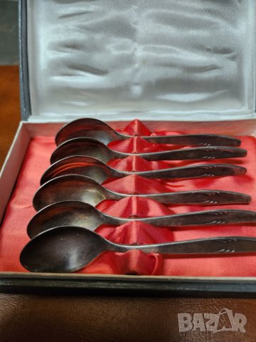 лъжички за чай / за кафе, 2 комплекта по 6 броя, посребрени от мелхиор, нови, произведени в СССР