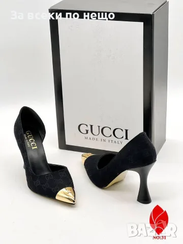Gucci Дамски Официални Обувки На Ток Със Златист Акцент На Бомбето - 2 Цвята Код SEM-342, снимка 2 - Дамски елегантни обувки - 55808441