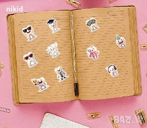 50 бр Зъб зъбче зъби самозалепващи лепенки стикери украса декор картонена торта ръчна изработка, снимка 2 - Други - 52915993