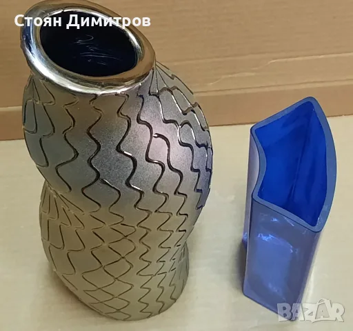 Ваза за цветя, златиста и синя, снимка 5 - Вази - 55951932