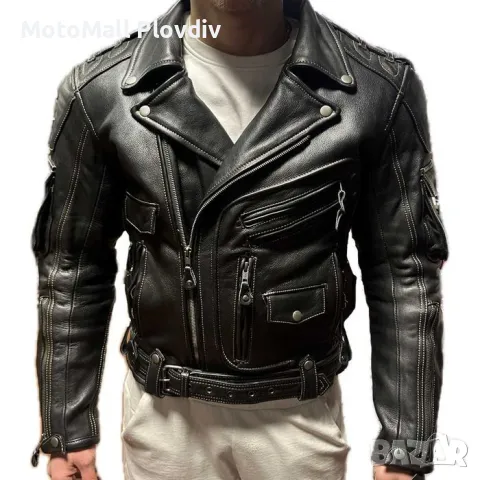 Кожено яке Motomall Rock черно мото мотор чопър, снимка 2 - Аксесоари и консумативи - 49179056