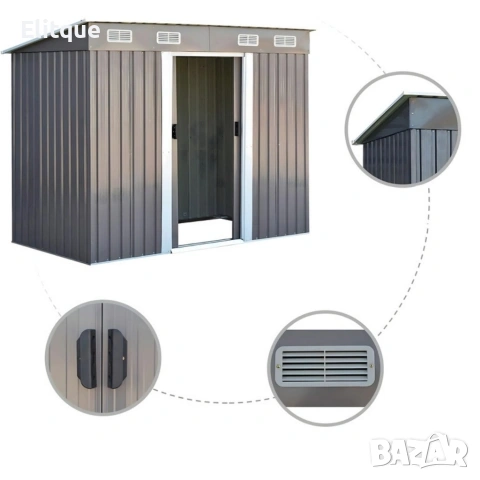 Метална градинска къща за инструменти с вентилация и заключване, снимка 6 - Градински мебели, декорация  - 53120445