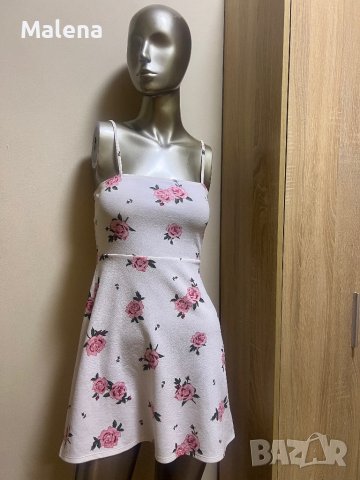 Бяла лятна разкроена рокля на цветя , снимка 1