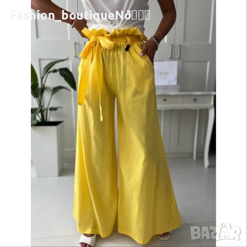 Дамски панталон със широк крачол в жълто , снимка 3 - Панталони - 41312395