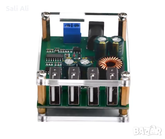 DC 7V-60V към 5V 5A модул с 4 USB изхода и акрилен корпус, снимка 3 - Друга електроника - 51795647