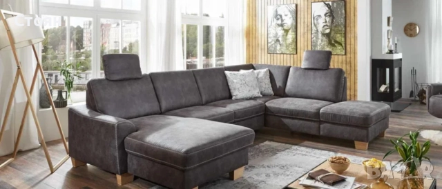 ПРОМОЦИЯ!!! П - образен ъглов диван от плат тъмно сив MM-ZE1037