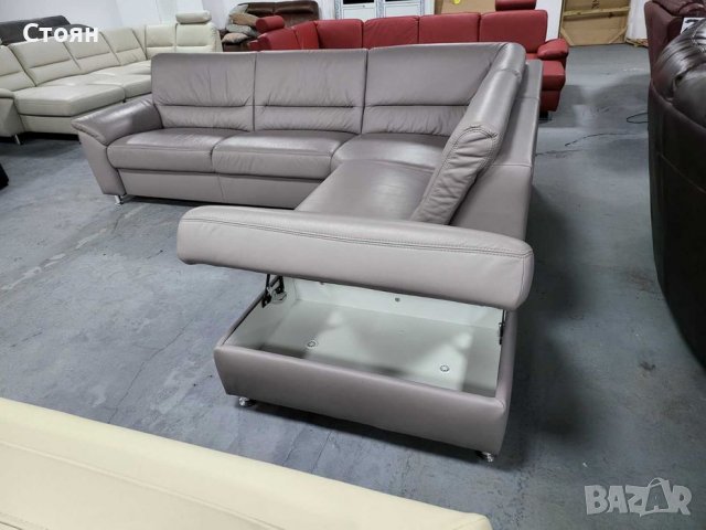 Сив кожен ъглов диван с функция ракла "PN-EM19075", снимка 6 - Дивани и мека мебел - 39688840