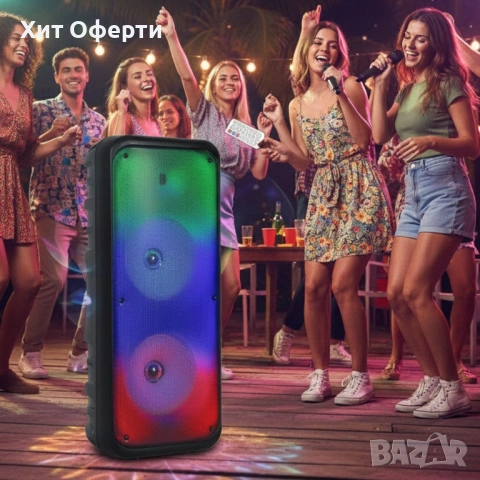 Безжична RGB тонколона – 2×8″ говорителя, Bluetooth, 1200 W, батерия 3000 mAh, снимка 2 - Тонколони - 53202912