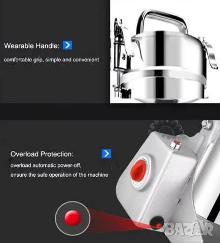 Индустриална Мелница Високомощна Мелачка Машина за Ултра Фино Смилане Голям Капацитет 800грама 3000W, снимка 15 - Други машини и части - 47422107