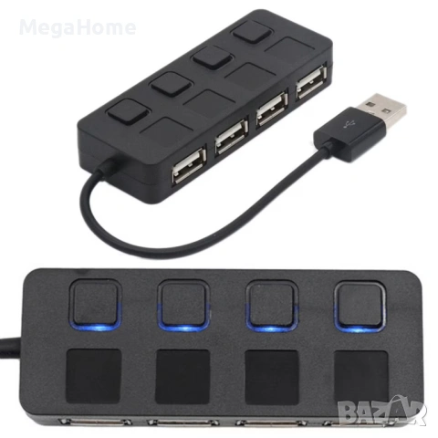 USB разклонител хъб, 4 порта USB 2.0 с индивидуални LED индикатори, 480MBp/s , снимка 3 - Други - 53227906