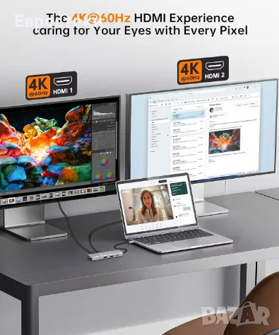 USB хъб NOVOO RM8 USB C HUB, 8-в-1 докинг станция USB-C, USB-A, HDMI, PD 100W, VGA, снимка 7 - Кабели и адаптери - 48270211