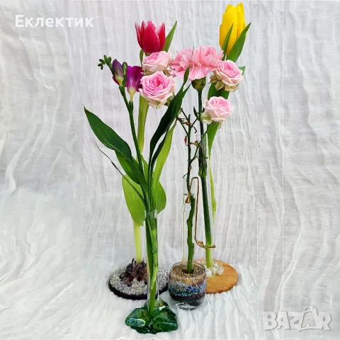 Вази с епруветки. Дърво, полускъпоценни камъни, мъниста, хербарий. Богат избор, снимка 6 - Вази - 50040794