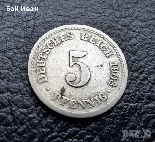 Стара монета 5 пфенига 1908 г. буква  F - Германия -топ цена !, снимка 11 - Нумизматика и бонистика - 39779148