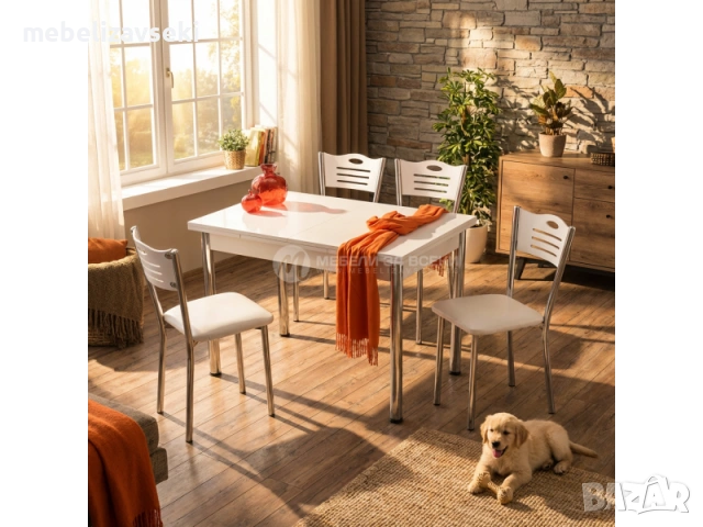 Нов! Комплект разтегателна маса с 4 стола Океан ТРАКИЯ (бяло)