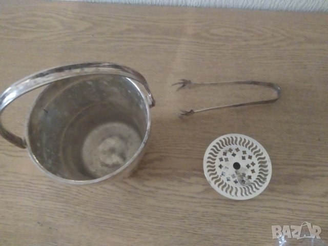 посребрен месингов ледарник с щипка за лед-комлект, снимка 4 - Други ценни предмети - 39105859