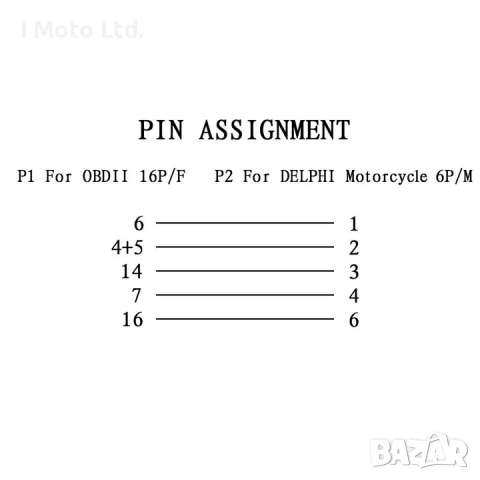 6PIN към 16PIN OBD2 Диагностичен Адаптер за Мотоциклети Delphi, снимка 2 - Аксесоари и консумативи - 51395470