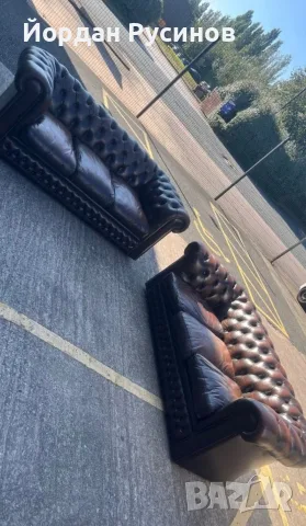 Оригинални честърфийлд chesterfield дивани от естествена кожа 2бр, снимка 2 - Дивани и мека мебел - 56227263
