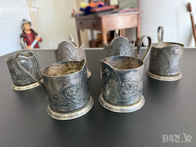 Комплект от шест броя поставки за чаши. №7857, снимка 4 - Антикварни и старинни предмети - 53451726