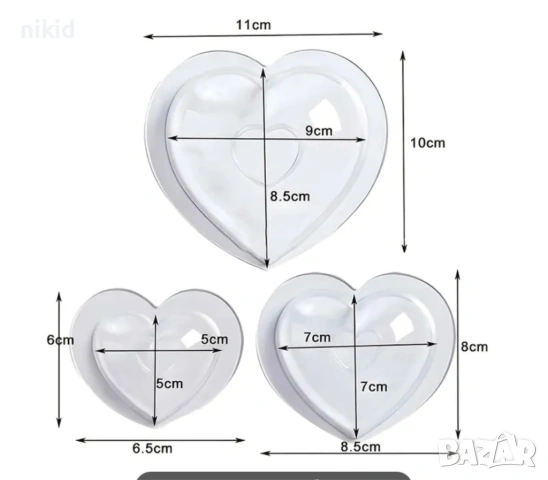 3D 3 Размера сърце форма Поликарбонатна отливка калъп молд за шоколад Шоколадова торта украса молд, снимка 11 - Форми - 27134583