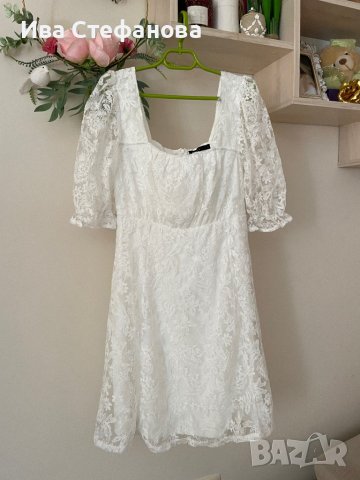 Нова кокетна кукленска елегантна буфан ръкав бяла дантела бяла дантелена  рокля , снимка 10 - Рокли - 41943627