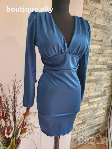 дамска рокля в синьо и кафяво