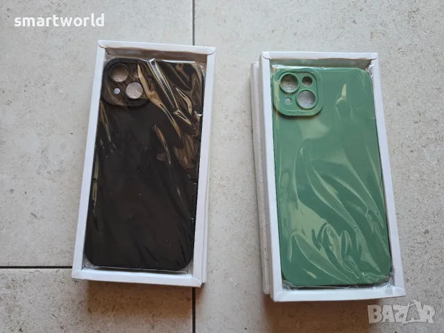 ​Силиконови калъфи за iPhone 14 Plus / 15 Plus (Черен и Зелен) – Чисто нови