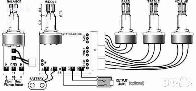   Активна електроника за бас китара 3-лентова, снимка 3 - Китари - 44423254