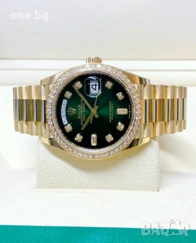 Rolex Day Date President Gold Green Diamond Bezel, снимка 7 - Луксозни - 52461127