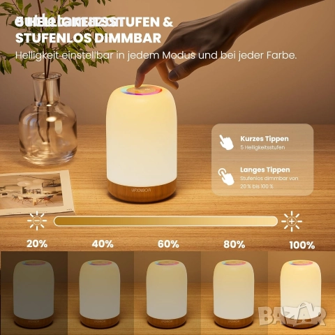 LED нощна лампа с тъчскрийн, димируема с 256 RGB цвята и 4 режима, снимка 3 - Лед осветление - 52734990