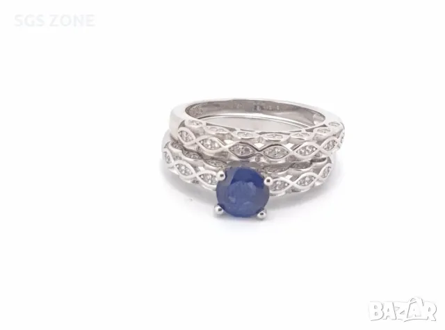 Двоен Пръстен от Сребро с Рубин или Сапфир, снимка 5 - Пръстени - 49917240