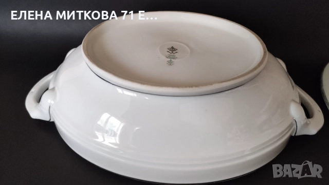 Старинен немски супник в бяло с платинен кант, снимка 4 - Антикварни и старинни предмети - 52369090