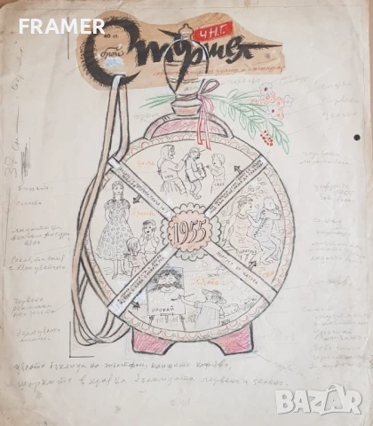 Стоян Венев (1904-1989) Новогодишен берекет за в.Стършел от 1955, снимка 2 - Картини - 51079691