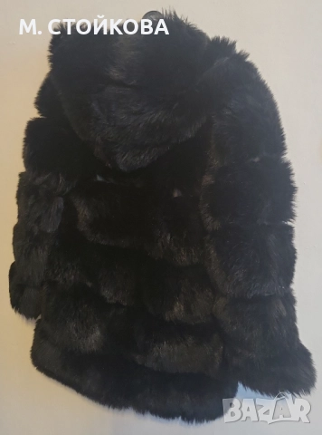 палто с косъм размер XS в черно с качулка, снимка 5 - Палта, манта - 52896657