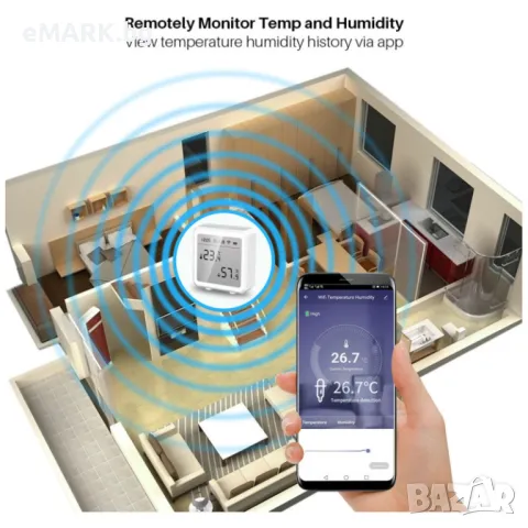 WiFi цифров датчик с диапазон на измерване на температурата 0 - 60 градуса C и влажност: 0-99%, снимка 1