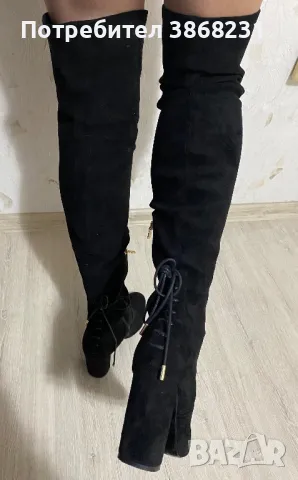 Високи велурени ботуши на ток , снимка 1