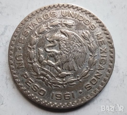 1 песо сребро Мексико 1961г, снимка 3 - Нумизматика и бонистика - 40547624