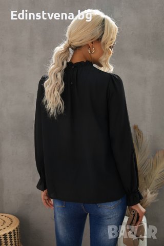 Дамска елегантна блуза в черно с дълъг ръкав, снимка 2 - Блузи с дълъг ръкав и пуловери - 44321297