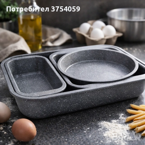 Комплект 4 тави за печене Cheffinger с мраморно незалепващо покритие – различни форми, снимка 5 - Форми - 53174464